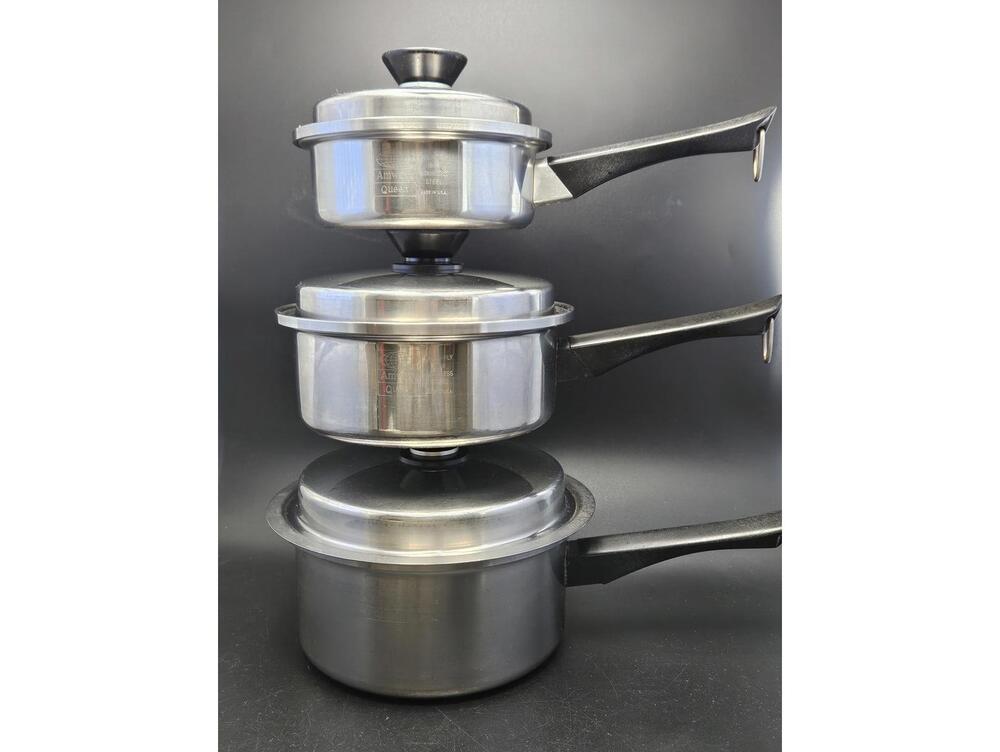 Amway Queen 7-Pc Stainless Saucepan Set - 1qt 2qt 3qt Pots Lids & Double Boiler